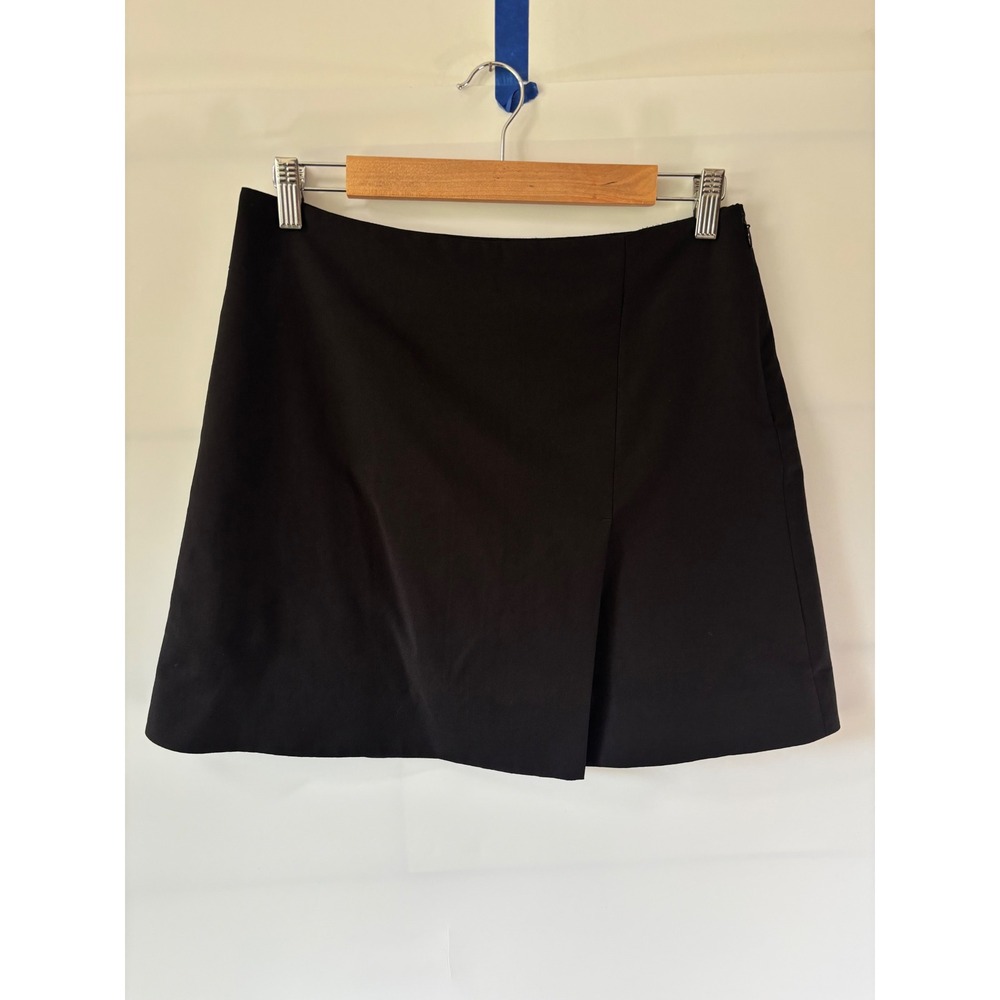 COS Mini Skirt Women 8 Black Wool Wrap Front Minimalist Side Slit Career School